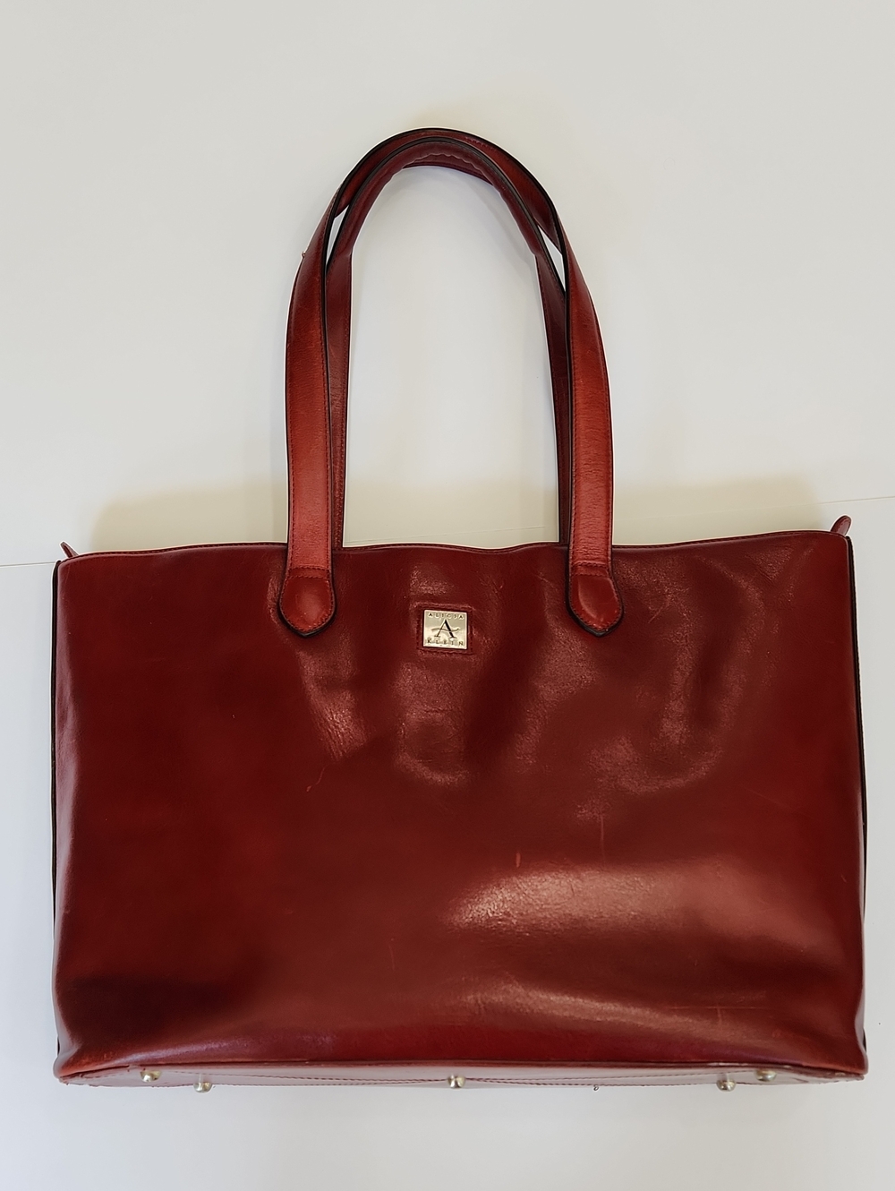 Women's Burgundy Leather Laptop Tote with Dust Bag